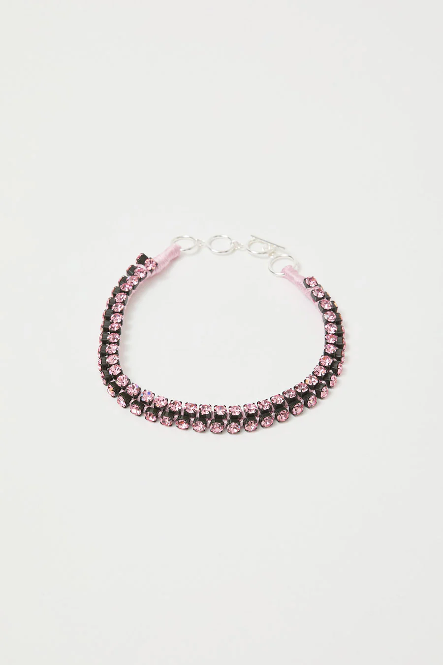 Alyssa Norton Double Row Silk Wrapped Rhinestone Necklace in Pink - Image 2