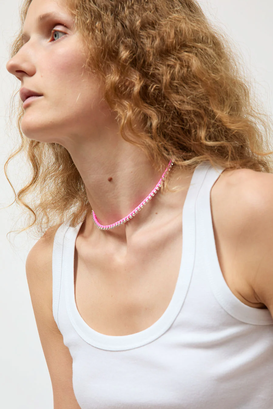 Alyssa Norton Rhinestone and Neon Thread Necklace in Pink - Image 3