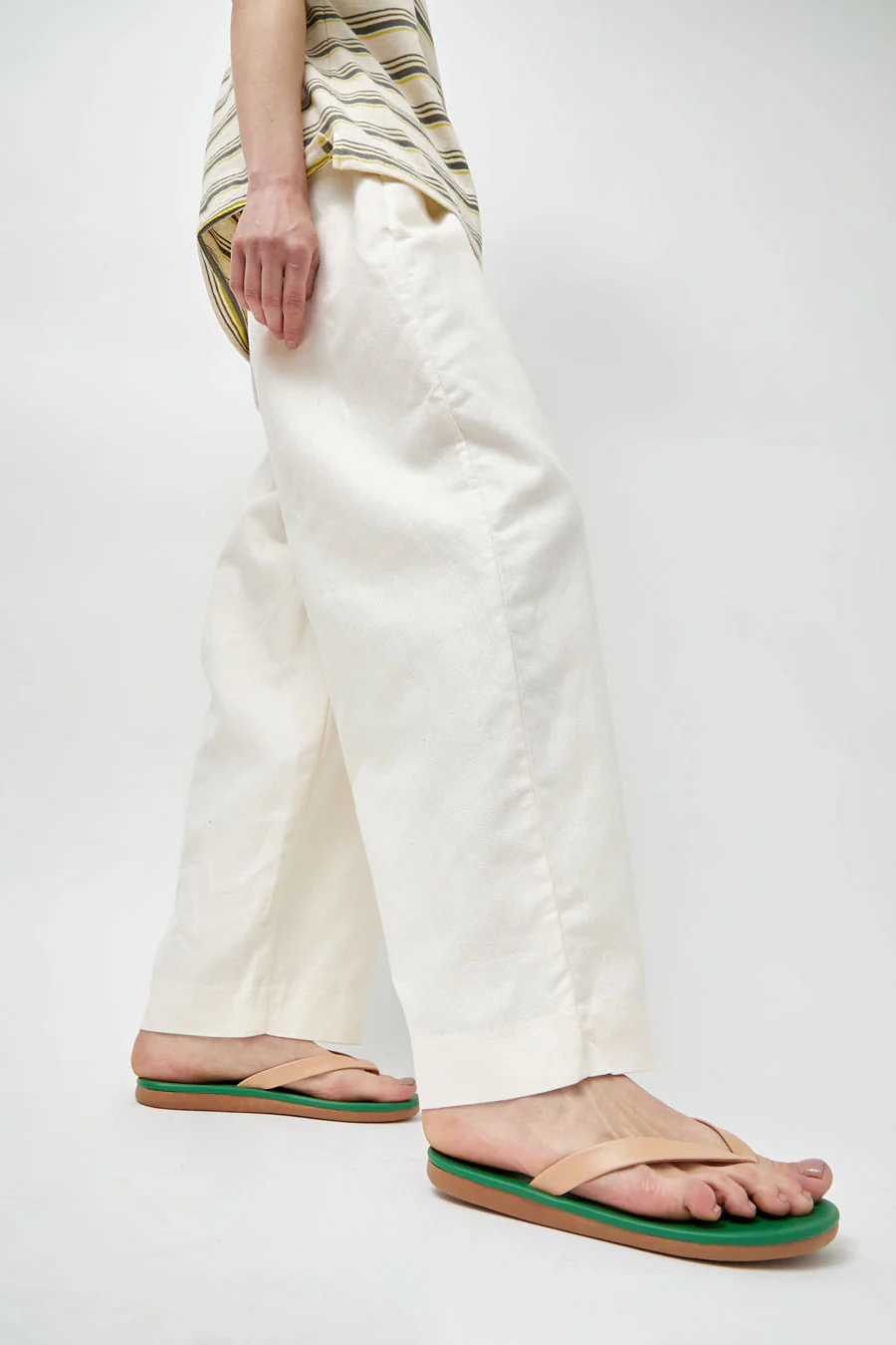 Ancient Greek Sandals Colorblock in Natural and Green - Image 3