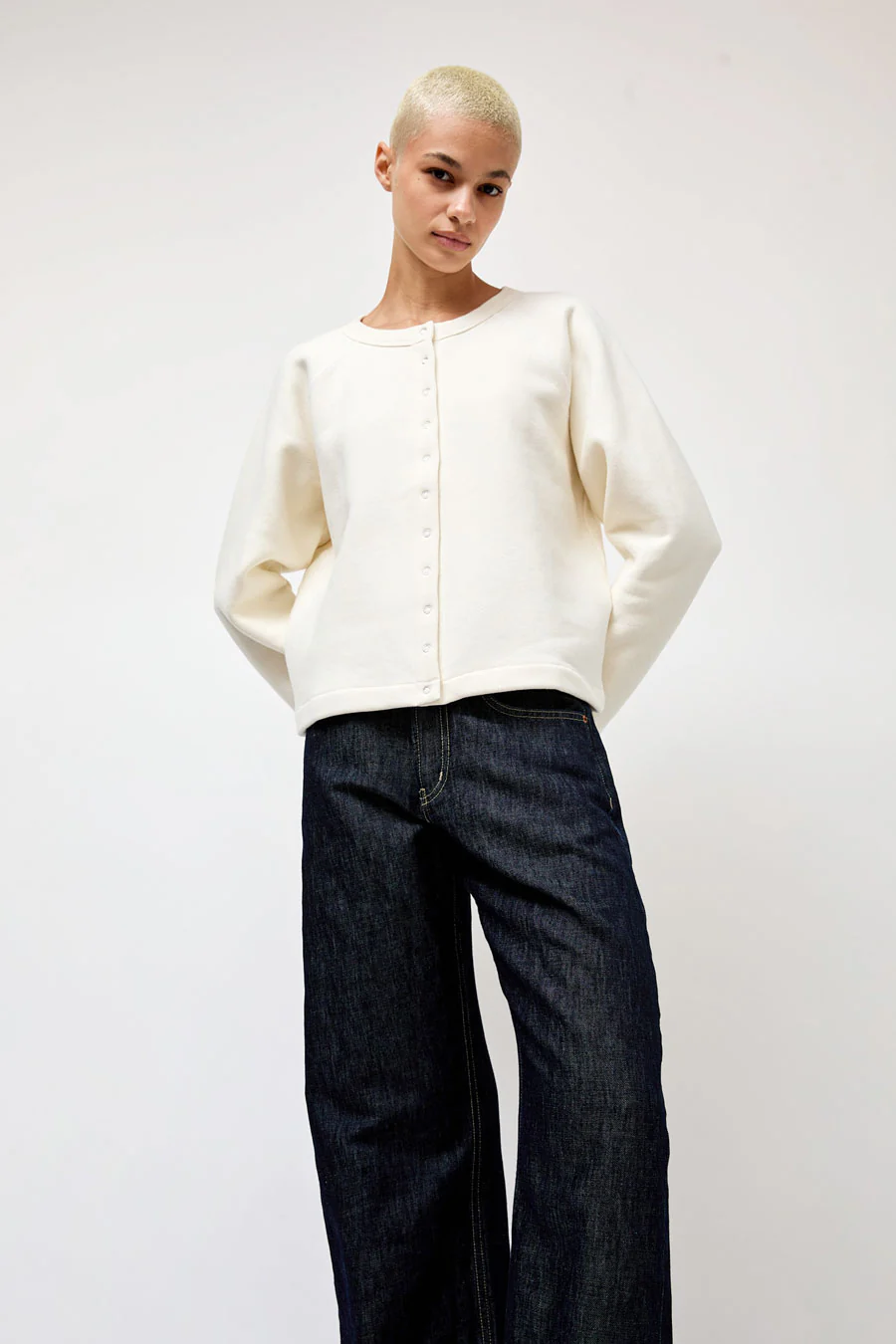 B Sides Snap Cardigan in Oyster - Image 3