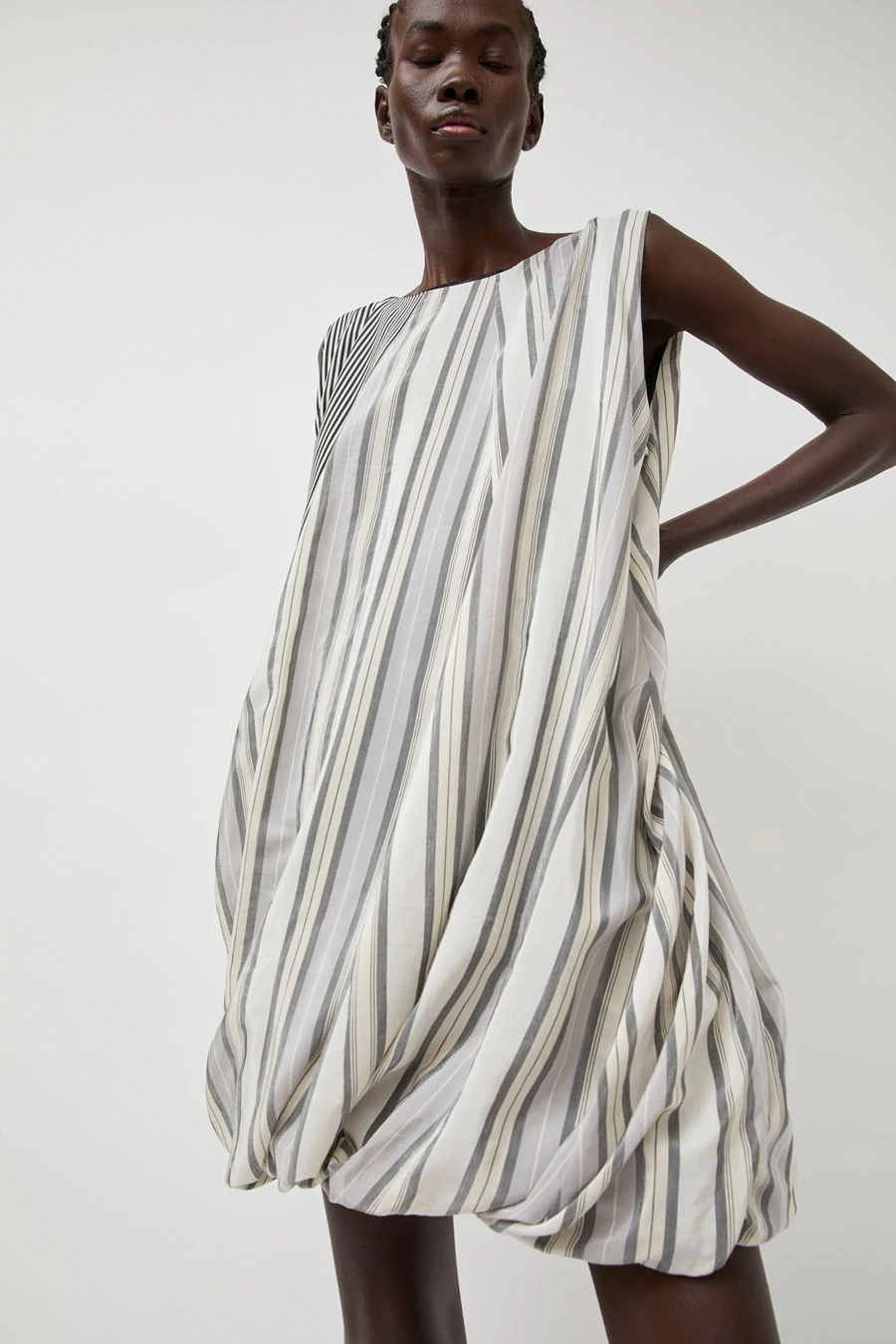 Baserange Bella Dress in Grey Stripe - Image 3
