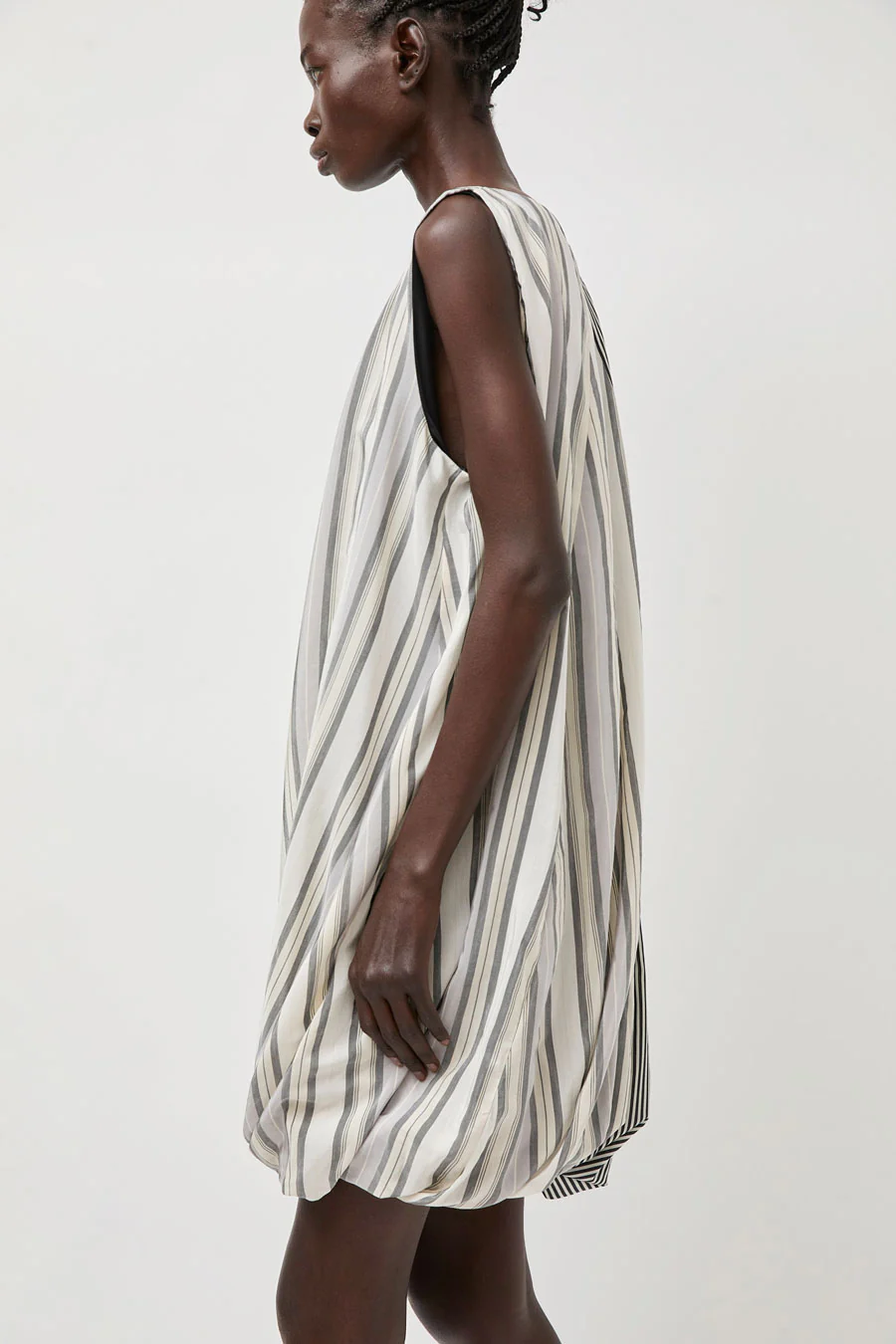 Baserange Bella Dress in Grey Stripe - Image 4