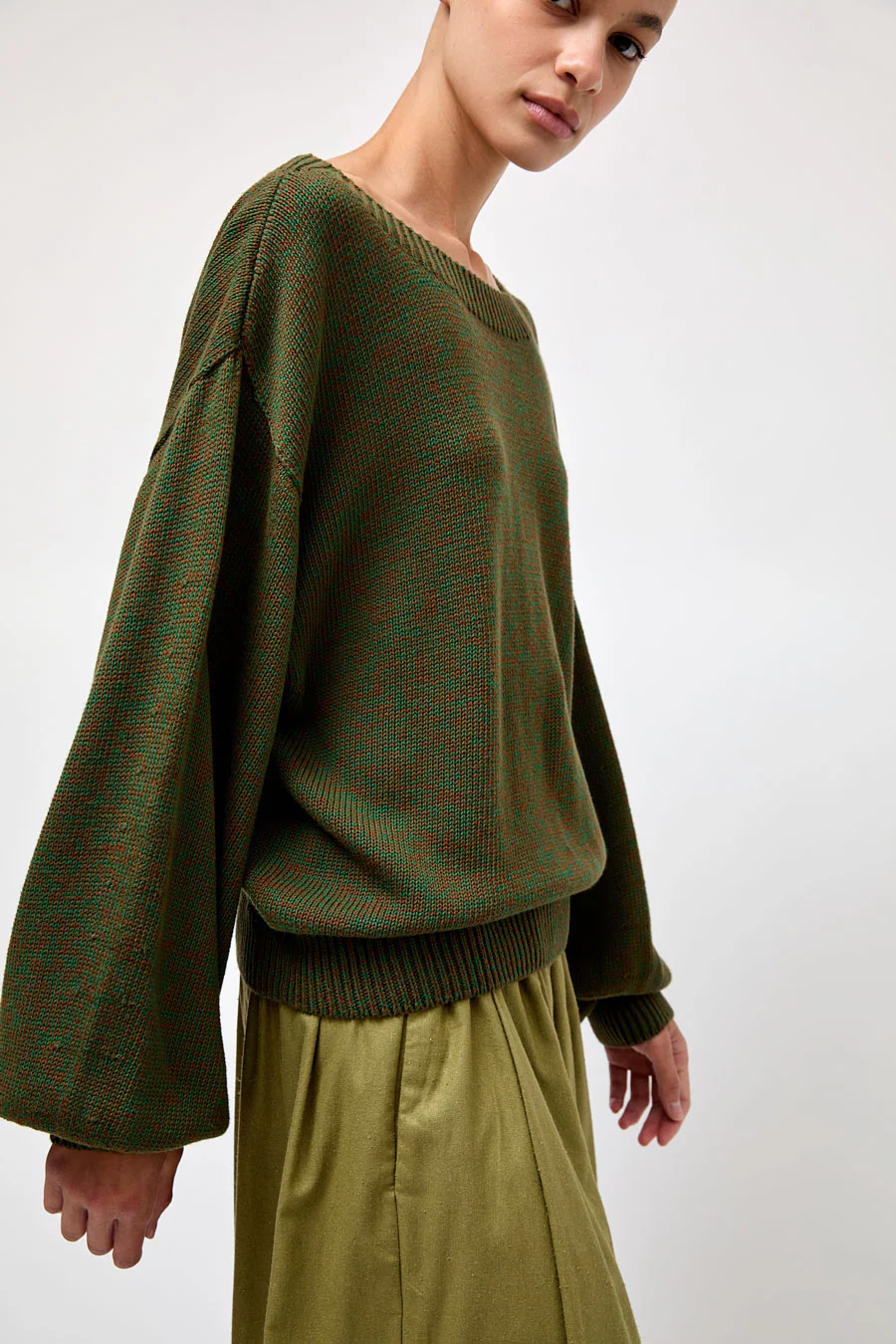 Baserange Calla Sweater in Green Brown Melange - Image 3