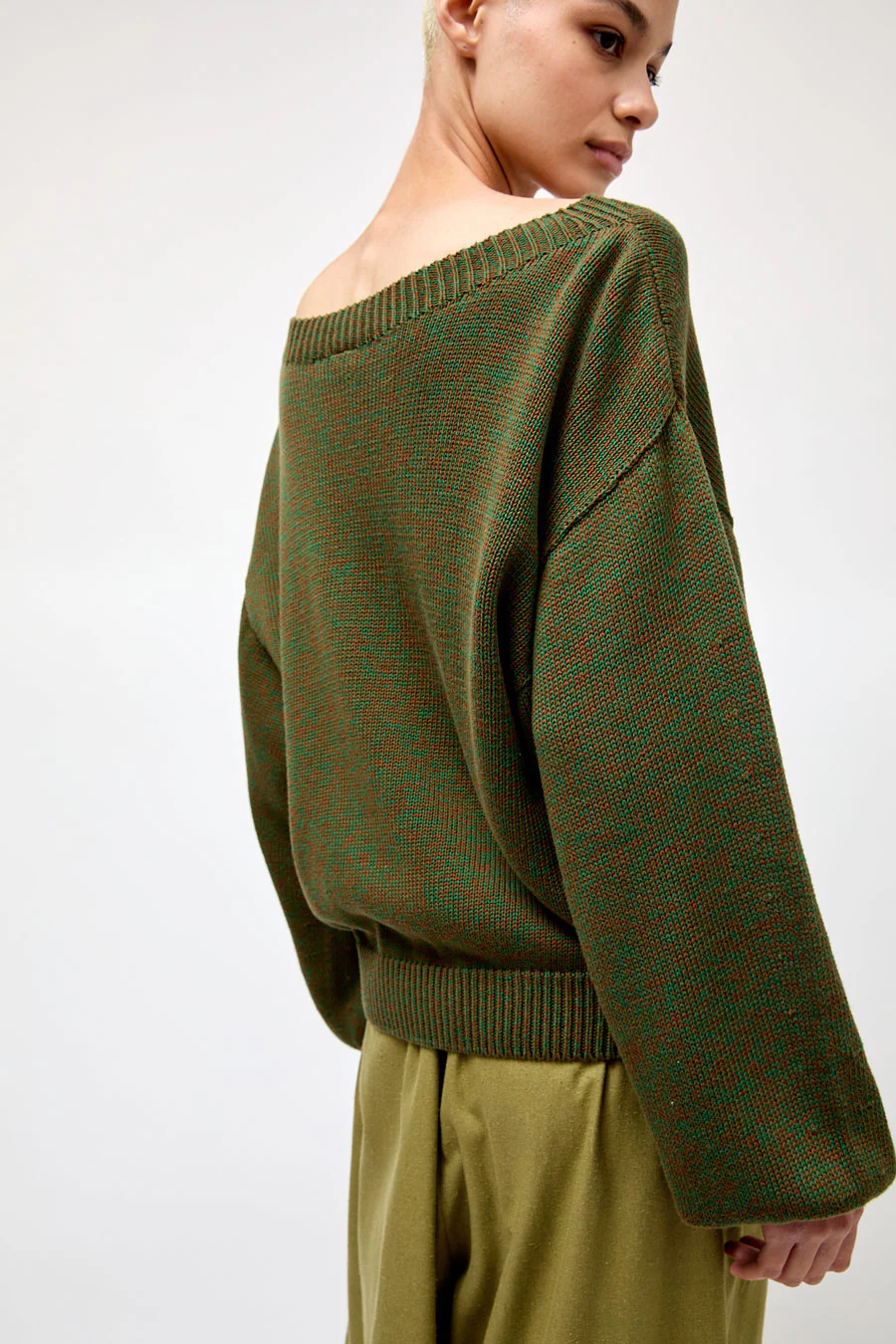 Baserange Calla Sweater in Green Brown Melange - Image 4
