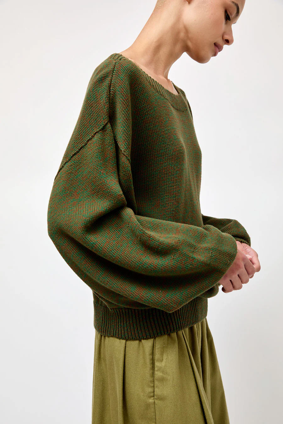 Baserange Calla Sweater in Green Brown Melange - Image 5