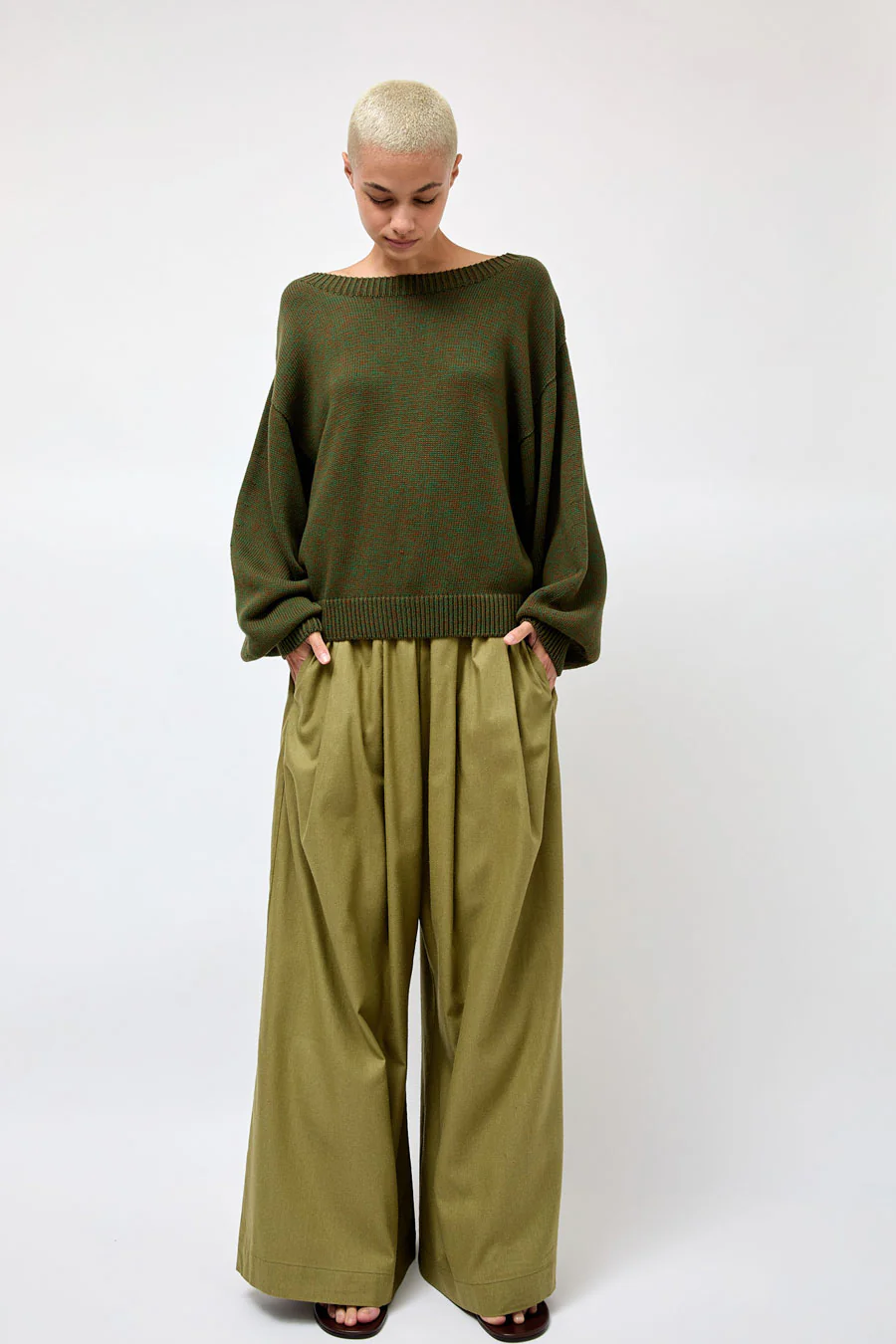 Baserange Calla Sweater in Green Brown Melange - Image 6