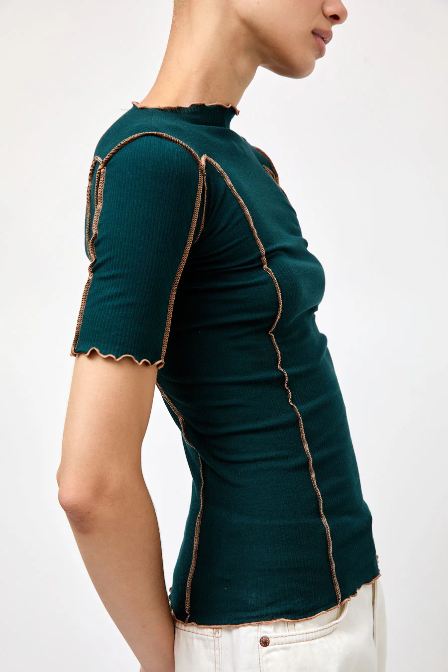 Baserange Omato 3/4 Tee Shirt in Hirsu Green - Image 2