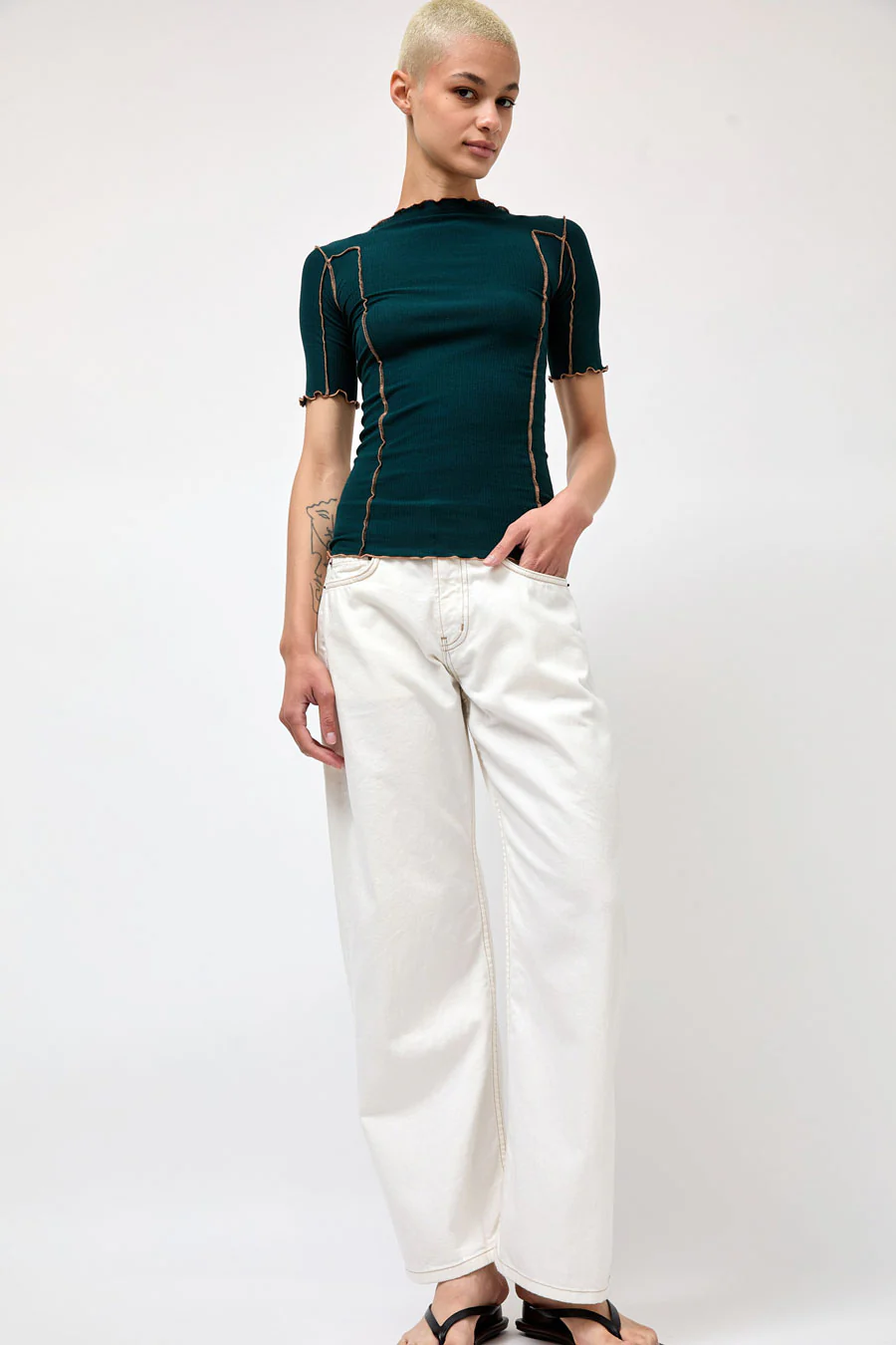 Baserange Omato 3/4 Tee Shirt in Hirsu Green - Image 6