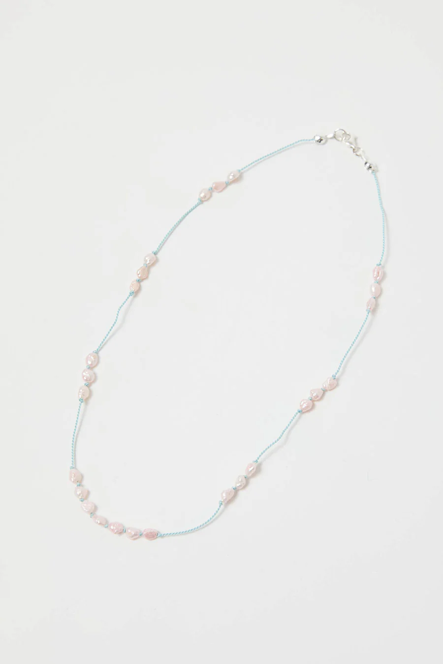 Berni Paper Moon Necklace in Baroque Pink Pearl and Sky Silk - Image 2
