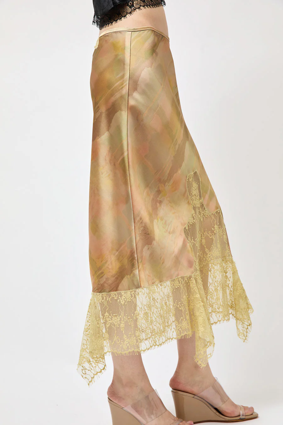 Collina Strada Satin Hiss Skirt in Olive Gua Sha - Image 2