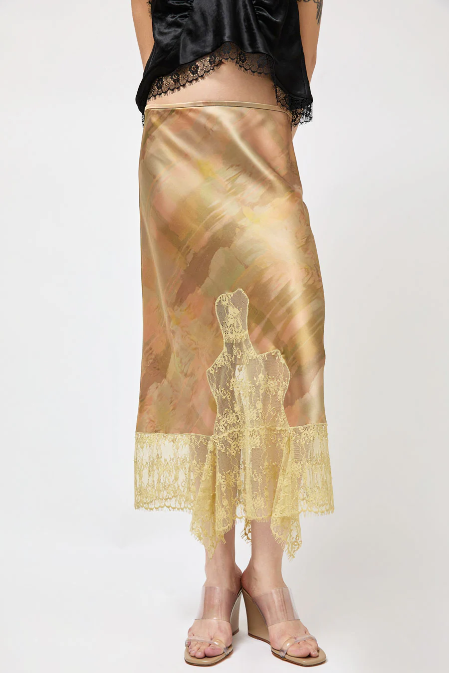 Collina Strada Satin Hiss Skirt in Olive Gua Sha - Image 3