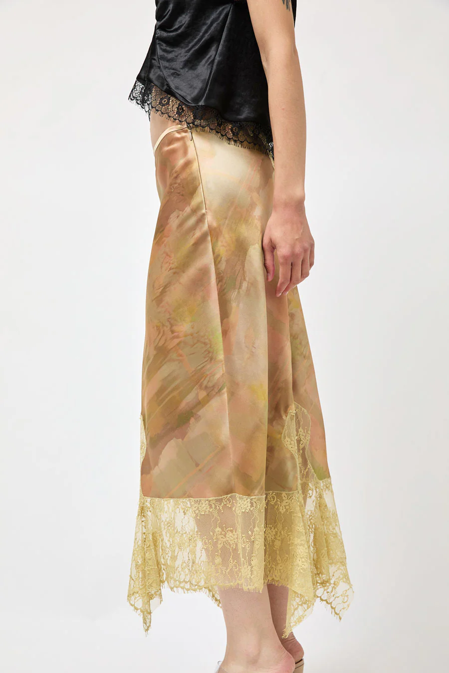 Collina Strada Satin Hiss Skirt in Olive Gua Sha - Image 4