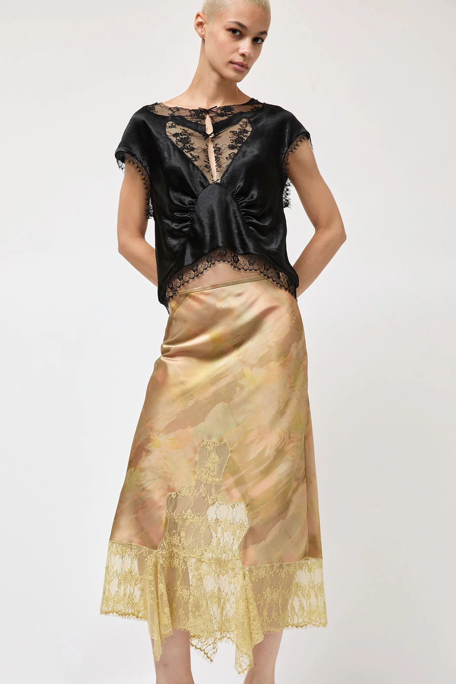 Collina Strada Satin Hiss Skirt in Olive Gua Sha - Image 6