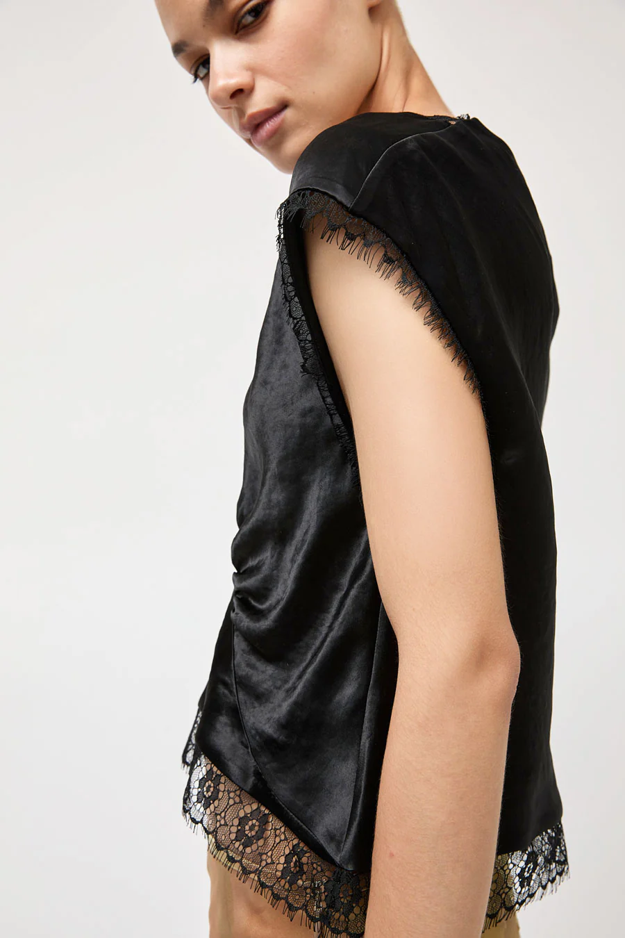 Collina Strada Satin Waterlily Top in Black - Image 4