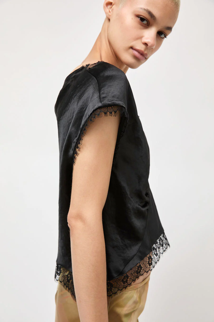 Collina Strada Satin Waterlily Top in Black - Image 5