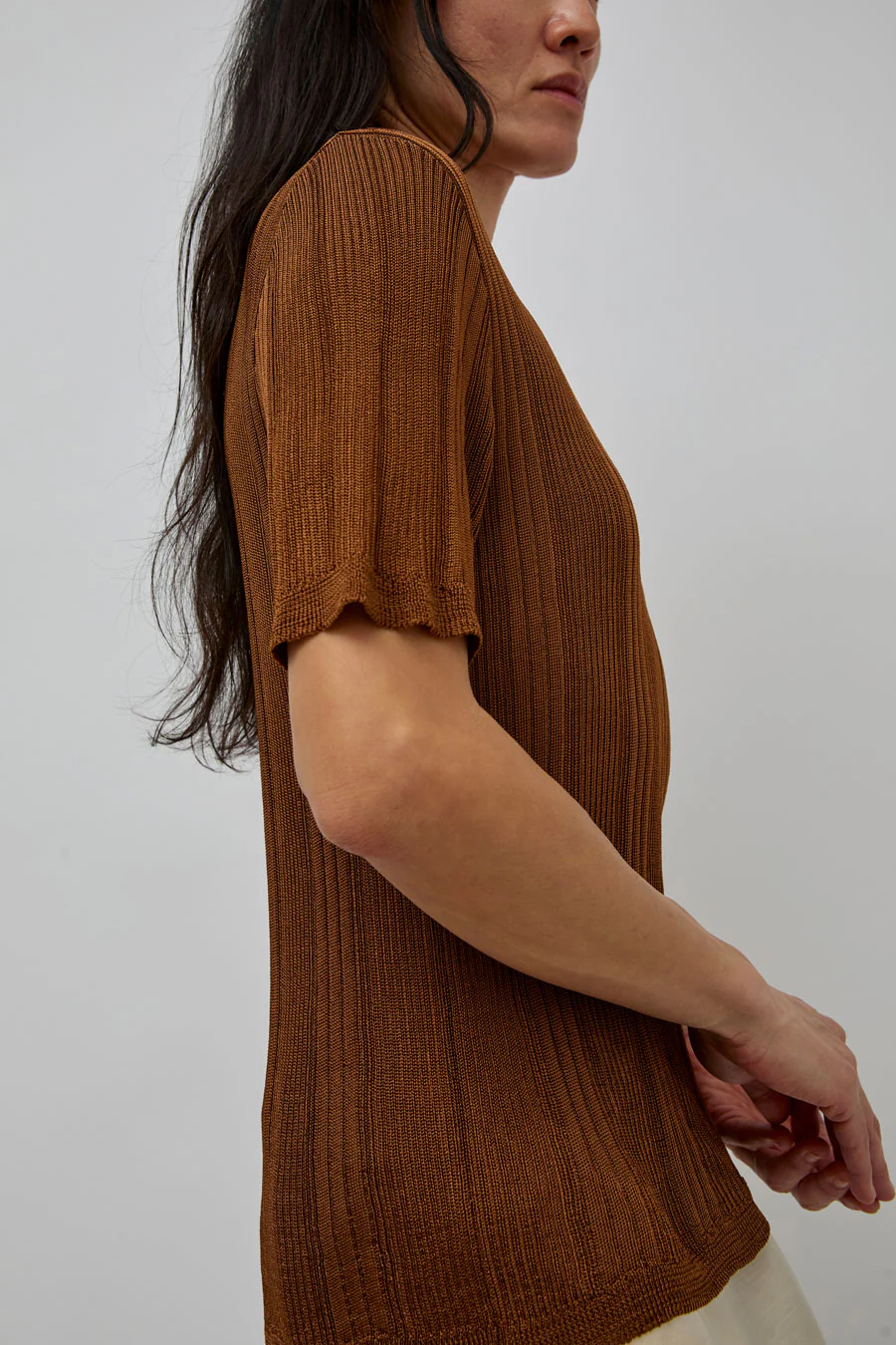 CORDERA Ribbed Knit T-Shirt in Tobacco - Image 4