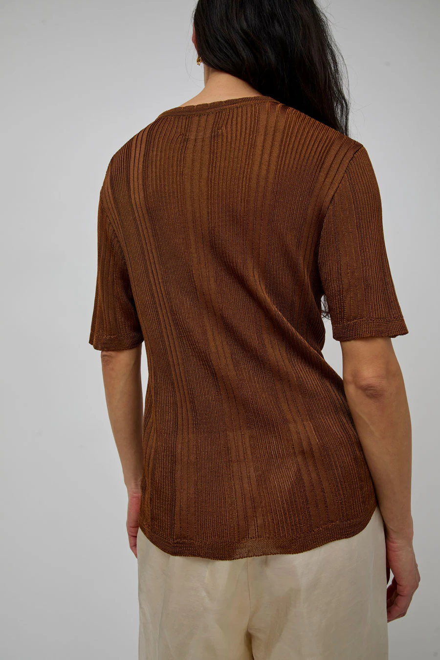 CORDERA Ribbed Knit T-Shirt in Tobacco - Image 5