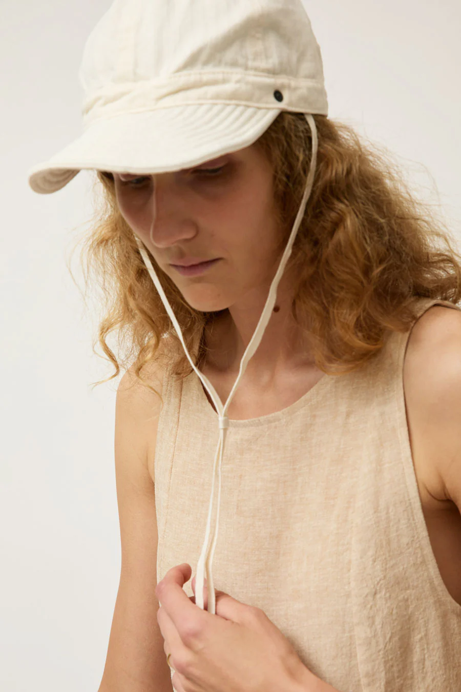 DECHO Herringbone Shallow Kome Cap with Sunshade in Ivory - Image 3