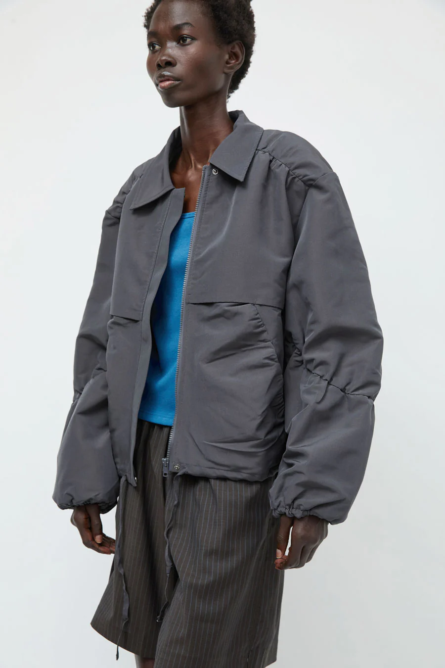 Deiji Studios Gathered Jacket in Slate - Image 3