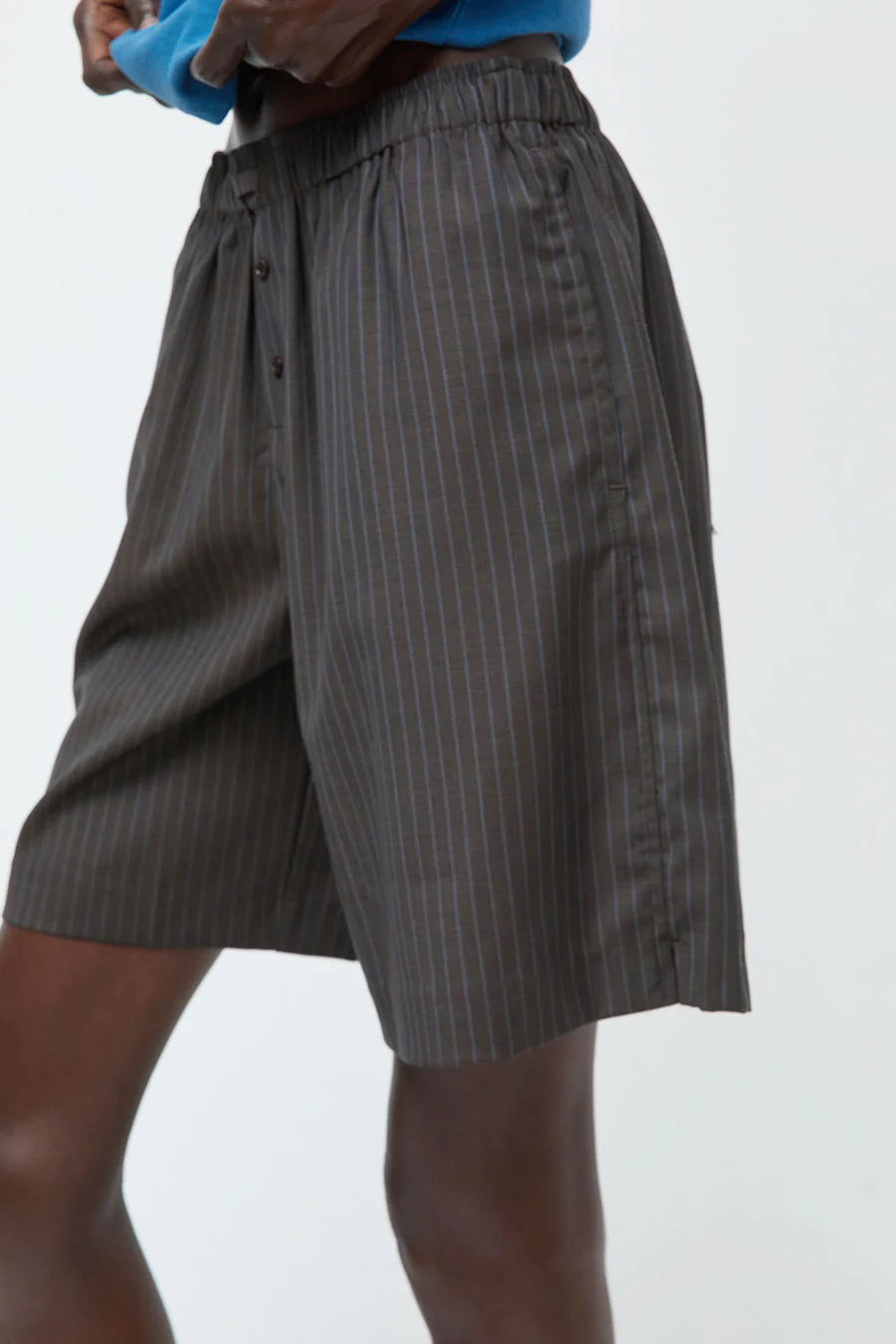 Deiji Studios Wool Boxer Short in Charcoal Stripe - Image 5