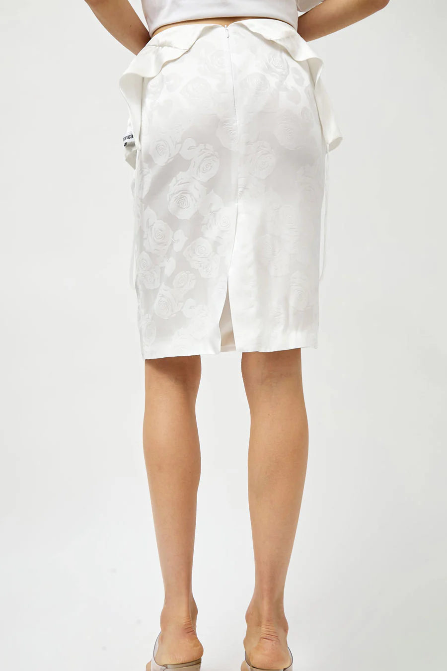 Façon Jacmin Jackie Trompe-l'oeil Dress Skirt in White Flower Rose Jacquard - Image 5