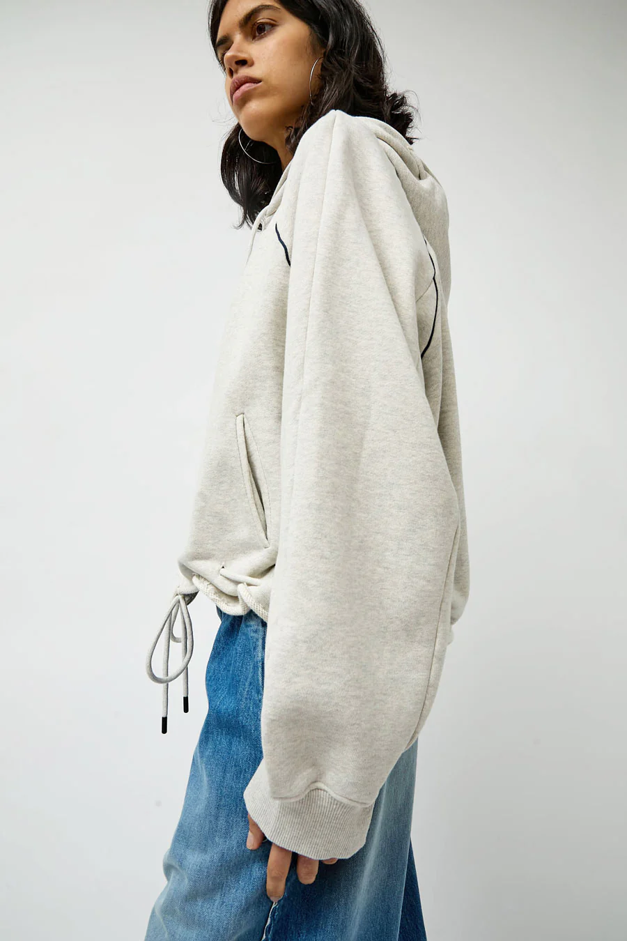 Façon Jacmin Soulwax Gathered Zip Hoodie in Light Grey - Image 3