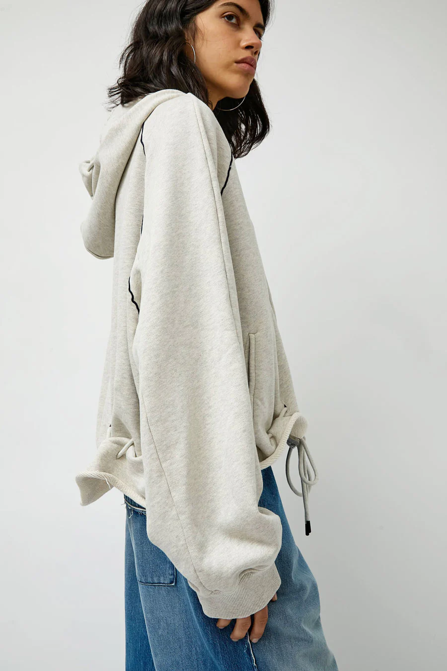 Façon Jacmin Soulwax Gathered Zip Hoodie in Light Grey - Image 5