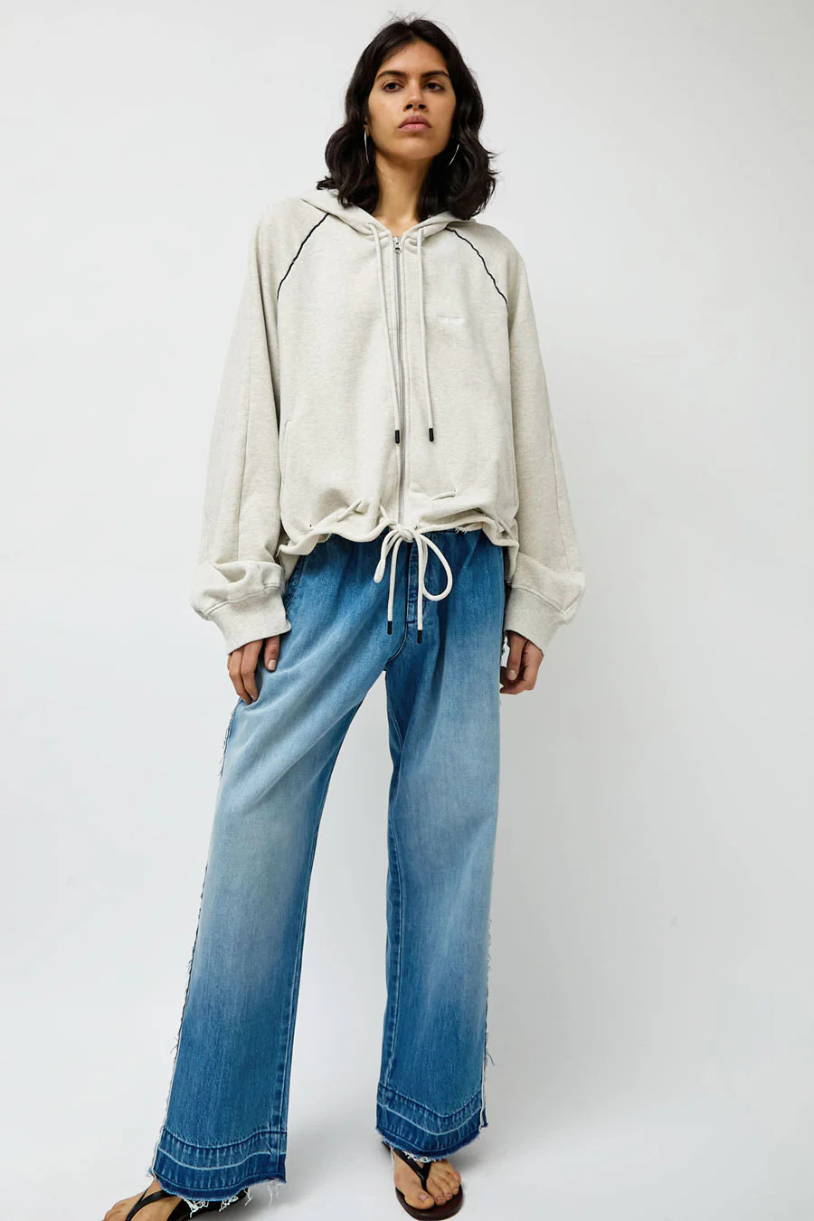 Façon Jacmin Soulwax Gathered Zip Hoodie in Light Grey - Image 7