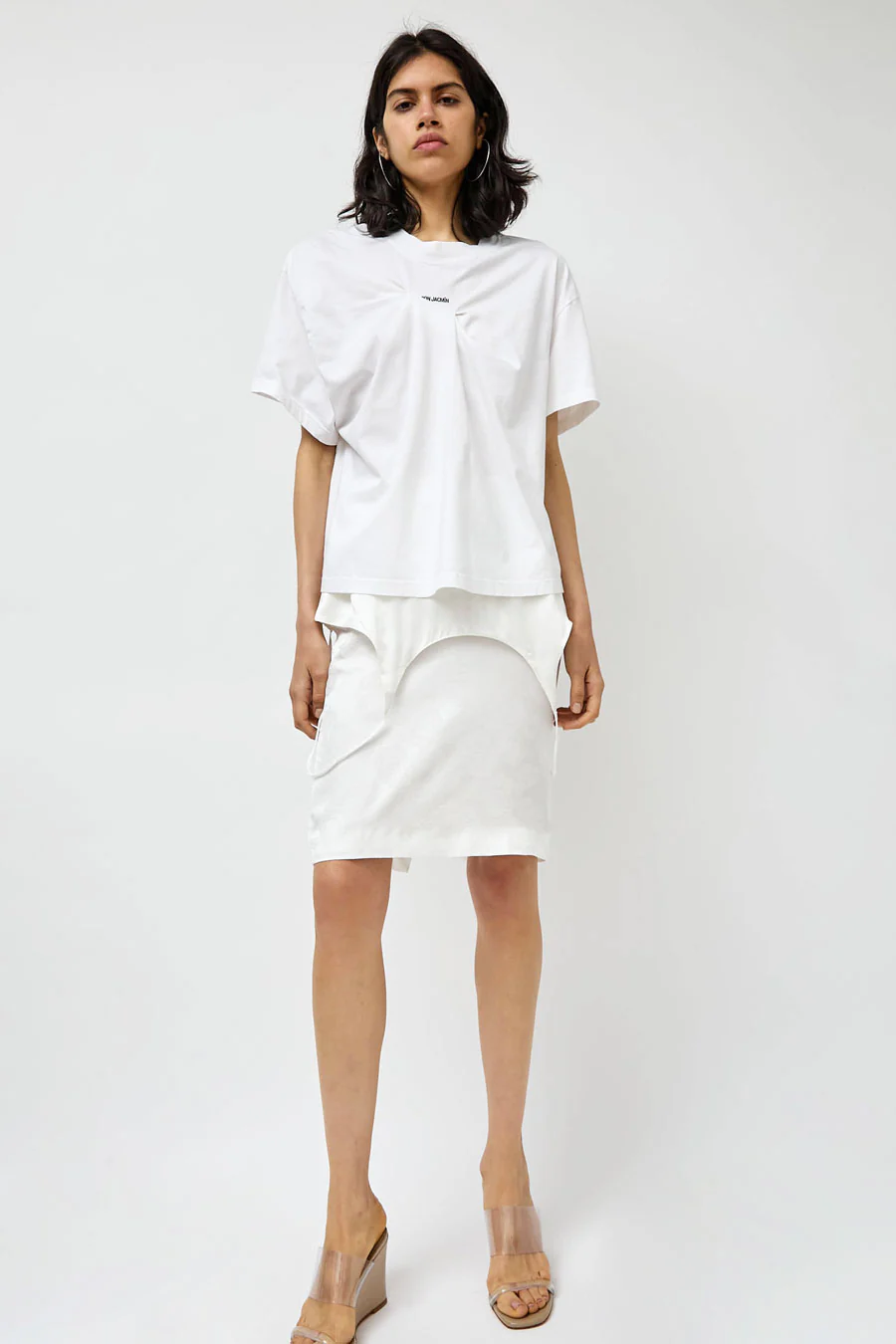 Façon Jacmin Temax Pleated Logo T Shirt in White - Image 6