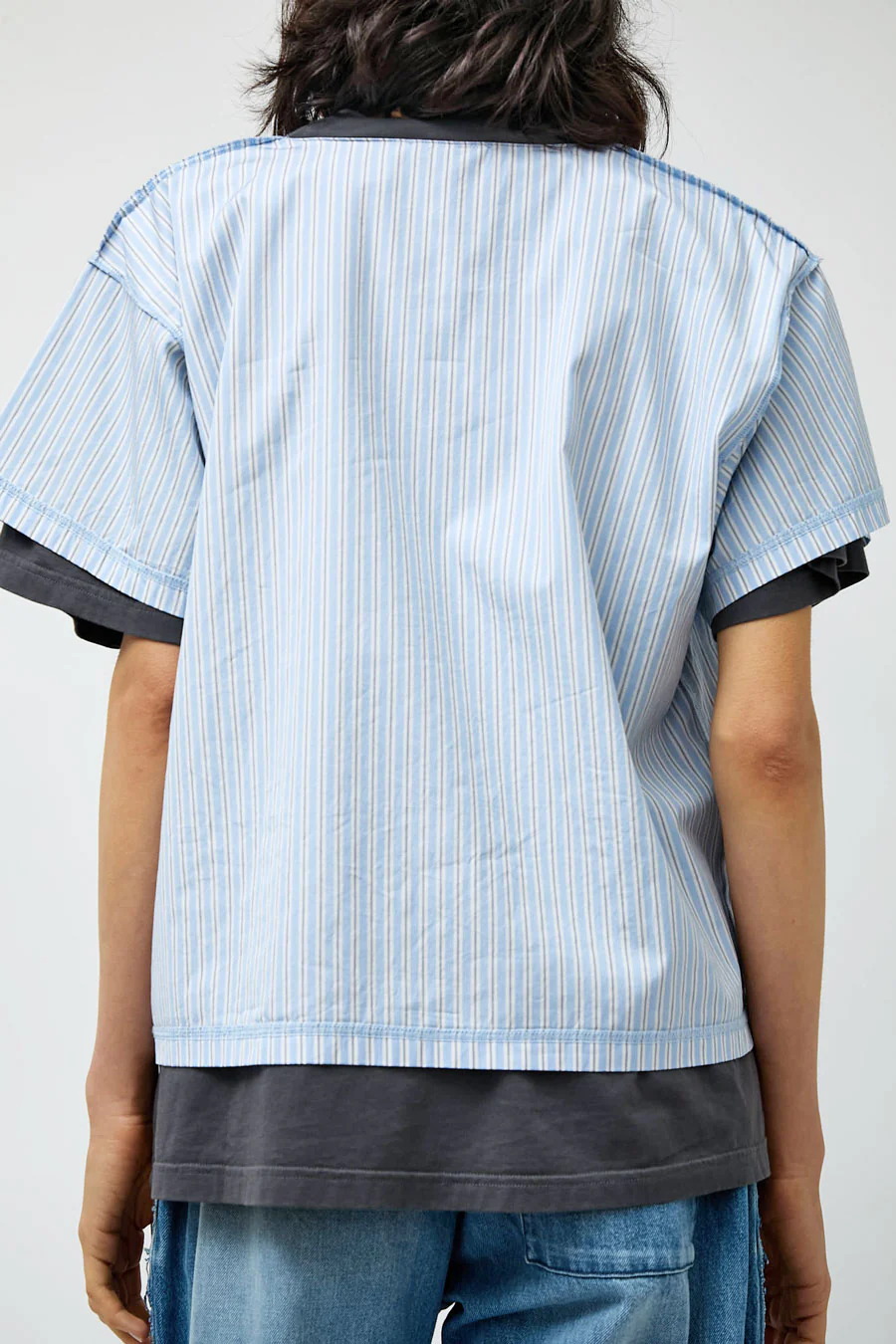 Façon Jacmin Thoai Mirror Double T Shirt in Blue Stripes and Mid Grey - Image 5