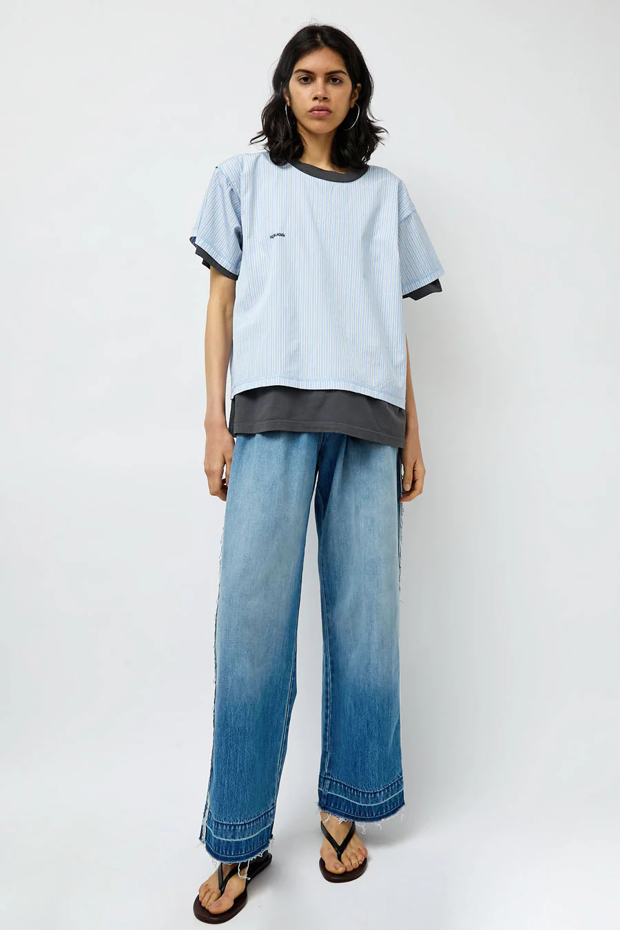 Façon Jacmin Thoai Mirror Double T Shirt in Blue Stripes and Mid Grey - Image 6