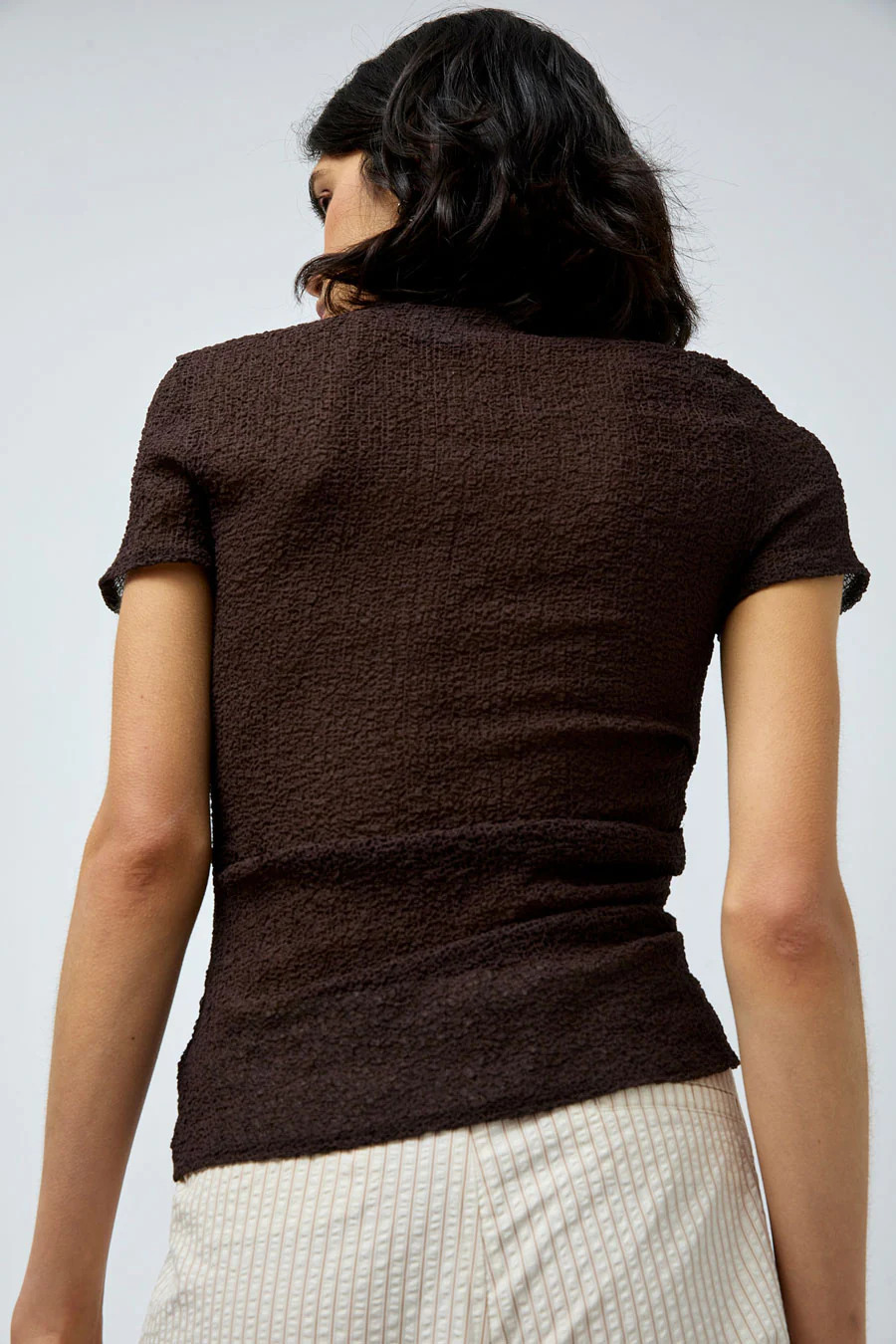 KkCo Gauze Ruched Tee in Brown - Image 5
