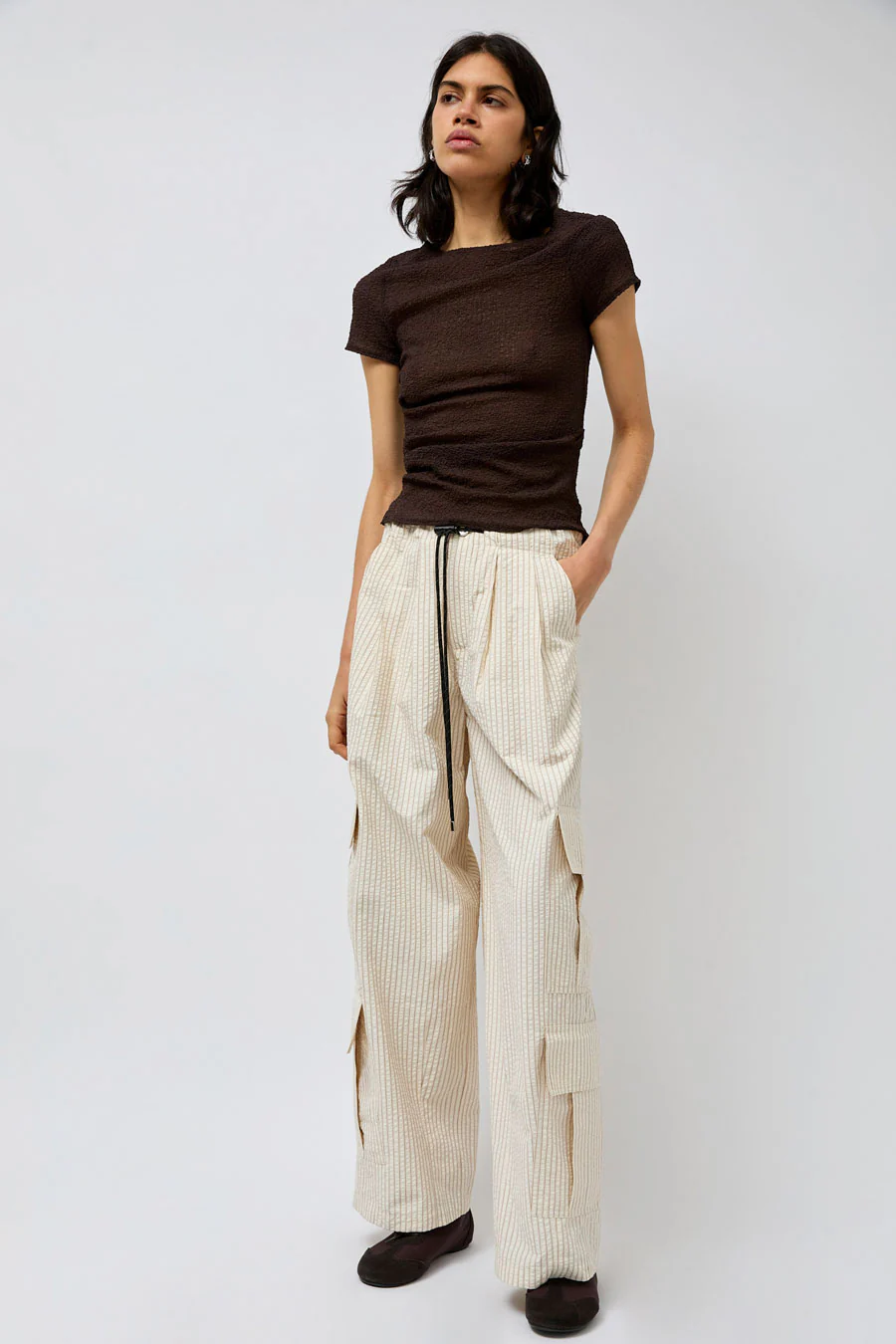 KkCo Gauze Ruched Tee in Brown - Image 6