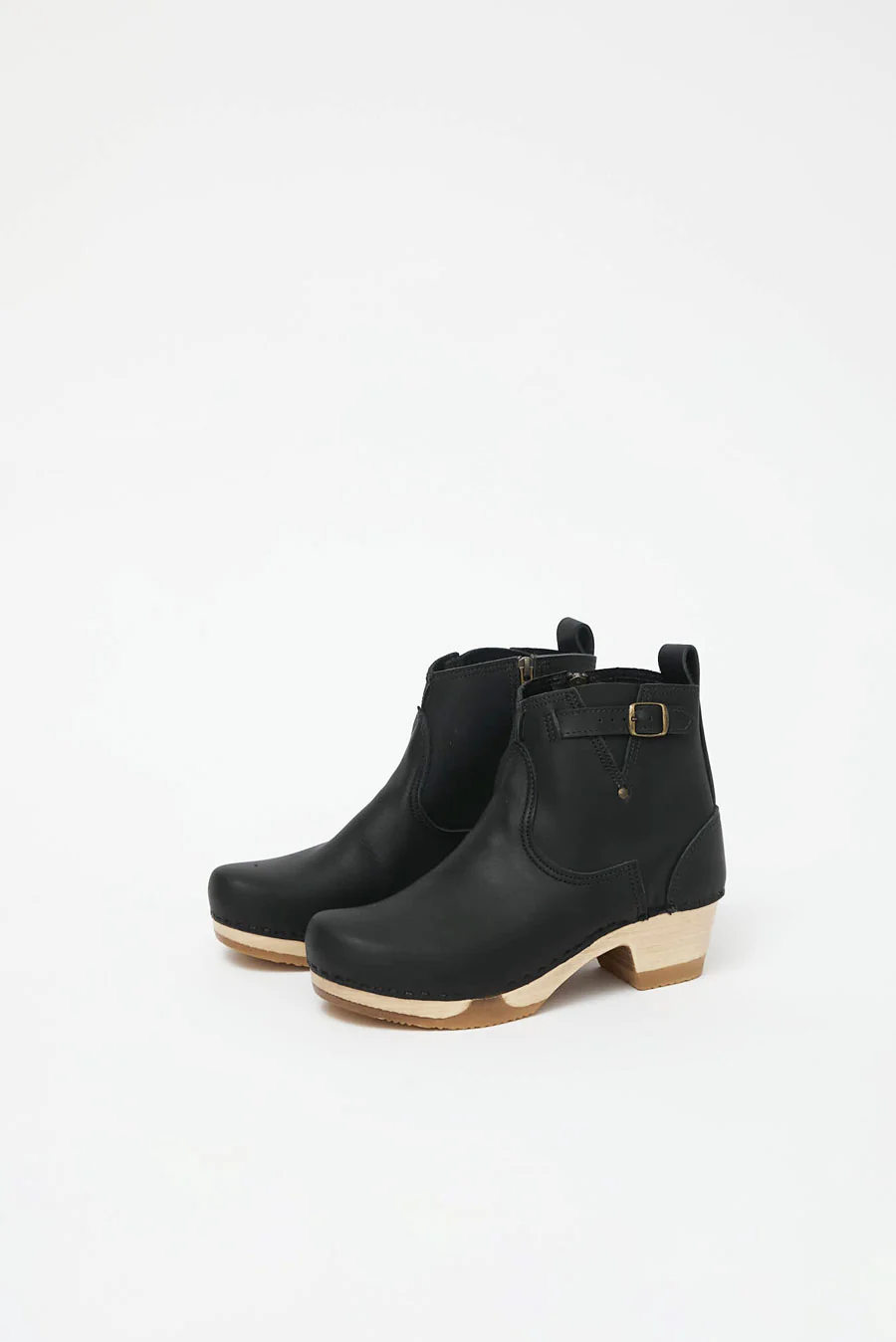 No.6 5" Leather Clog Buckle Boot on Mid Heel Bendable Base in Black - Image 3
