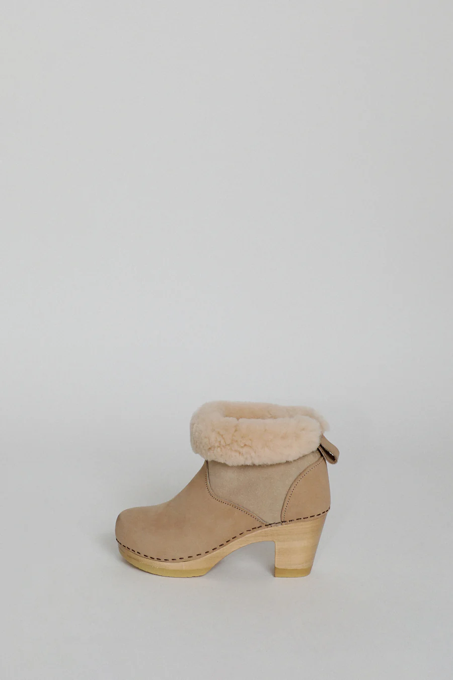 No.6 5" Pull On Shearling Clog Boot on High Heel in Bone Suede - Image 3