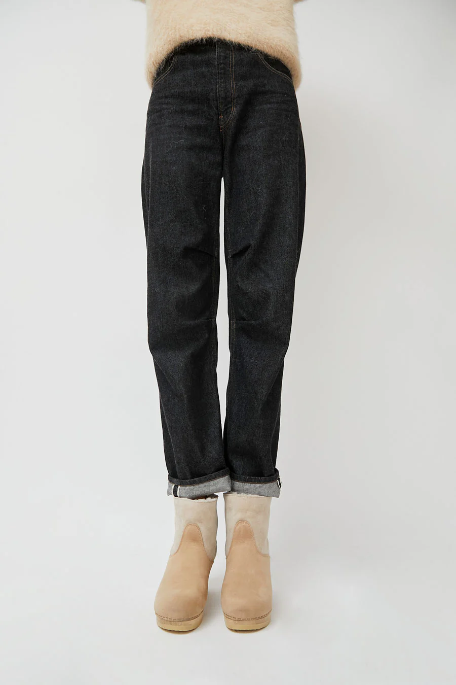 No.6 5" Pull On Shearling Clog Boot on High Heel in Bone Suede - Image 4