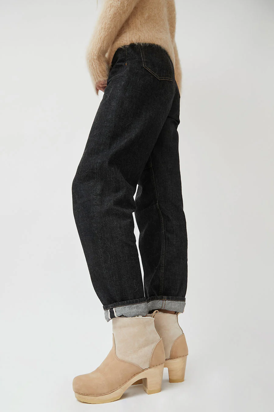 No.6 5" Pull On Shearling Clog Boot on High Heel in Bone Suede - Image 5