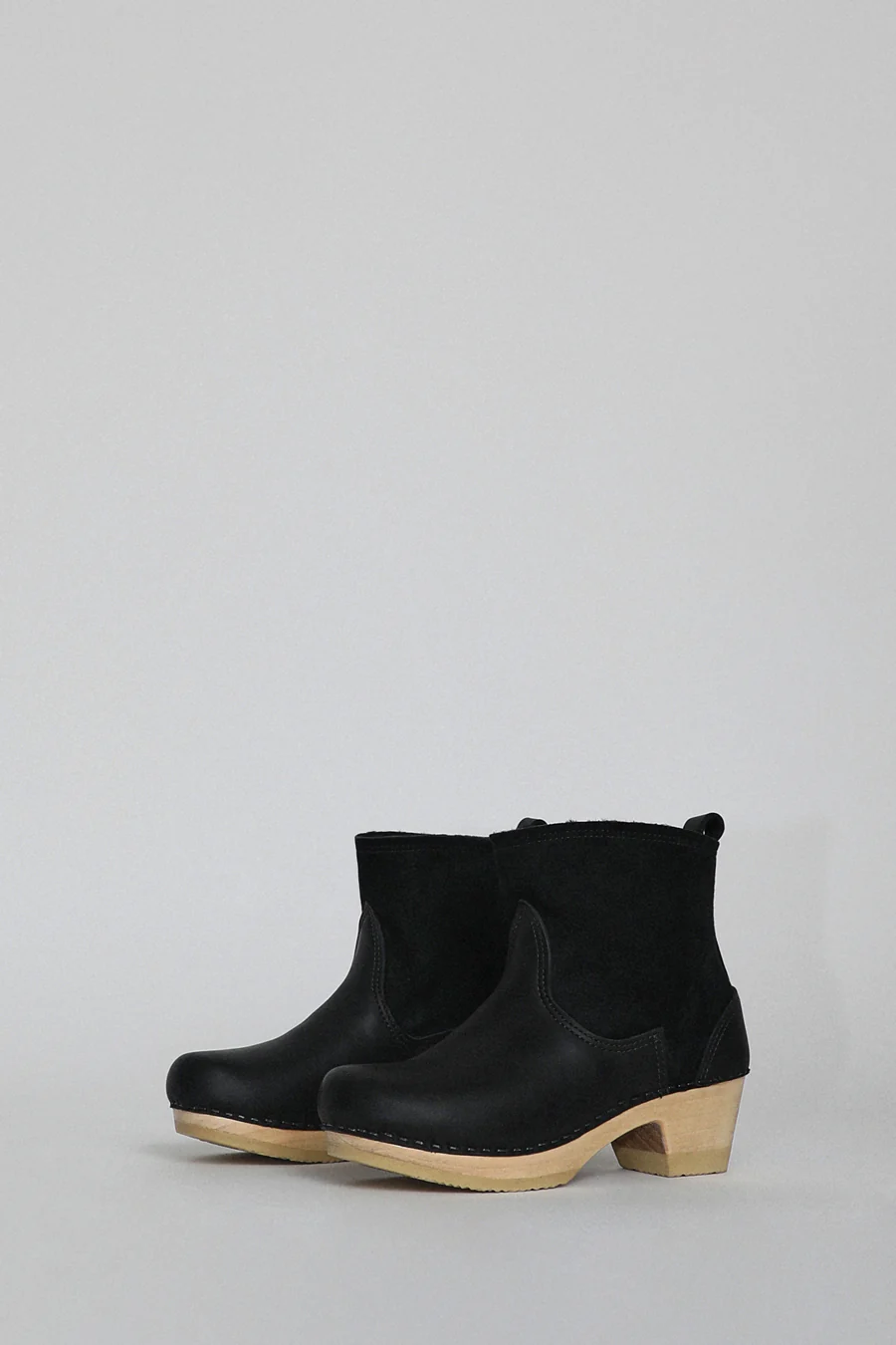 No.6 5" Pull on Shearling Clog Boot on Mid Heel in Black Suede - Image 3