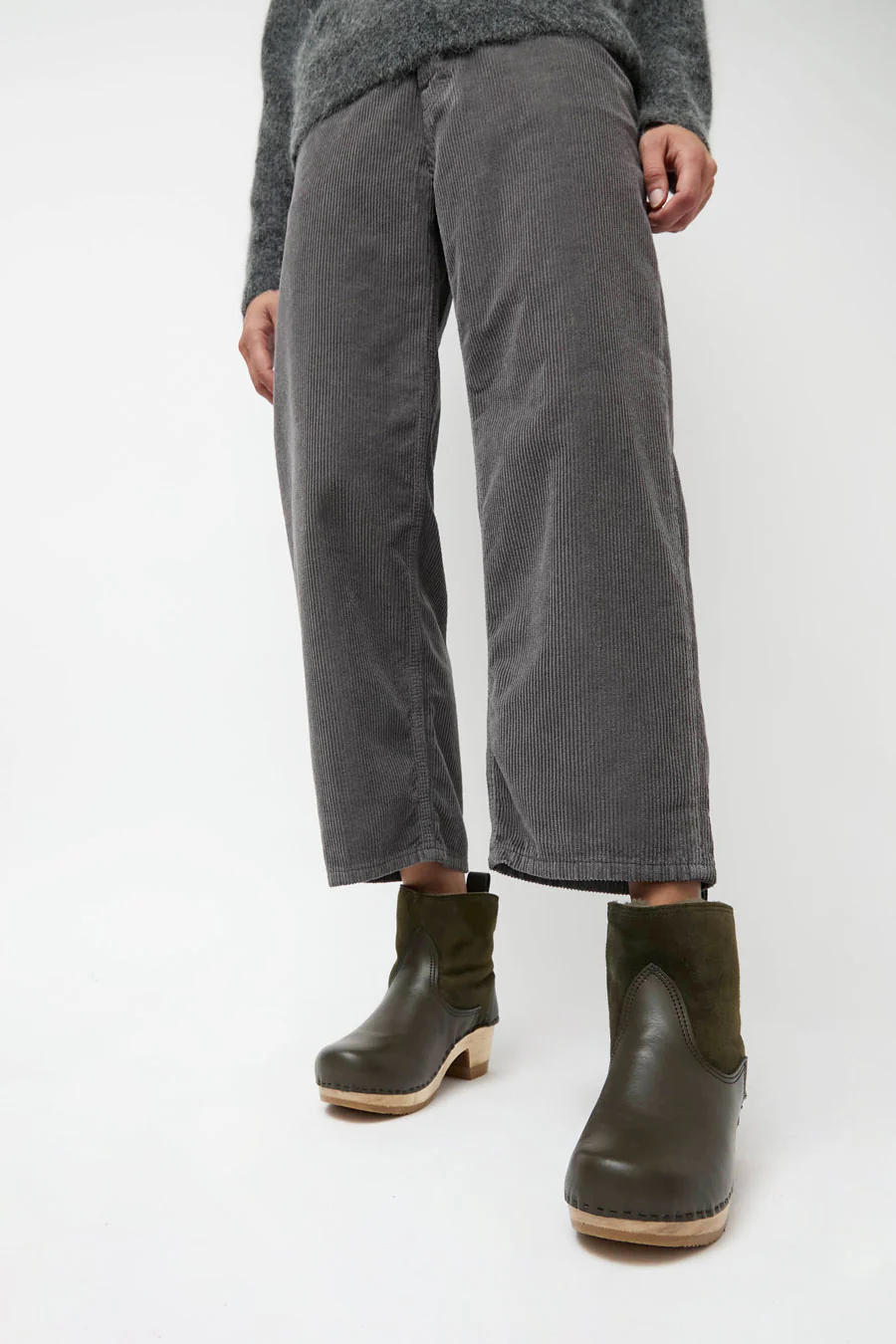 No.6 5" Pull on Shearling Clog Boot on Mid Heel in Olive - Image 2