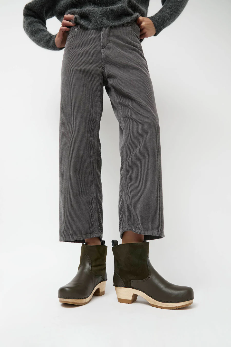 No.6 5" Pull on Shearling Clog Boot on Mid Heel in Olive - Image 5
