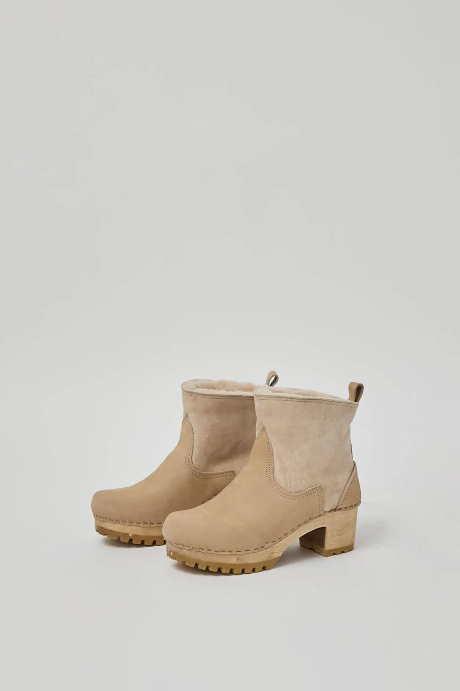 No.6 5" Pull on Shearling Clog Boot on Mid Tread in Bone - Image 2