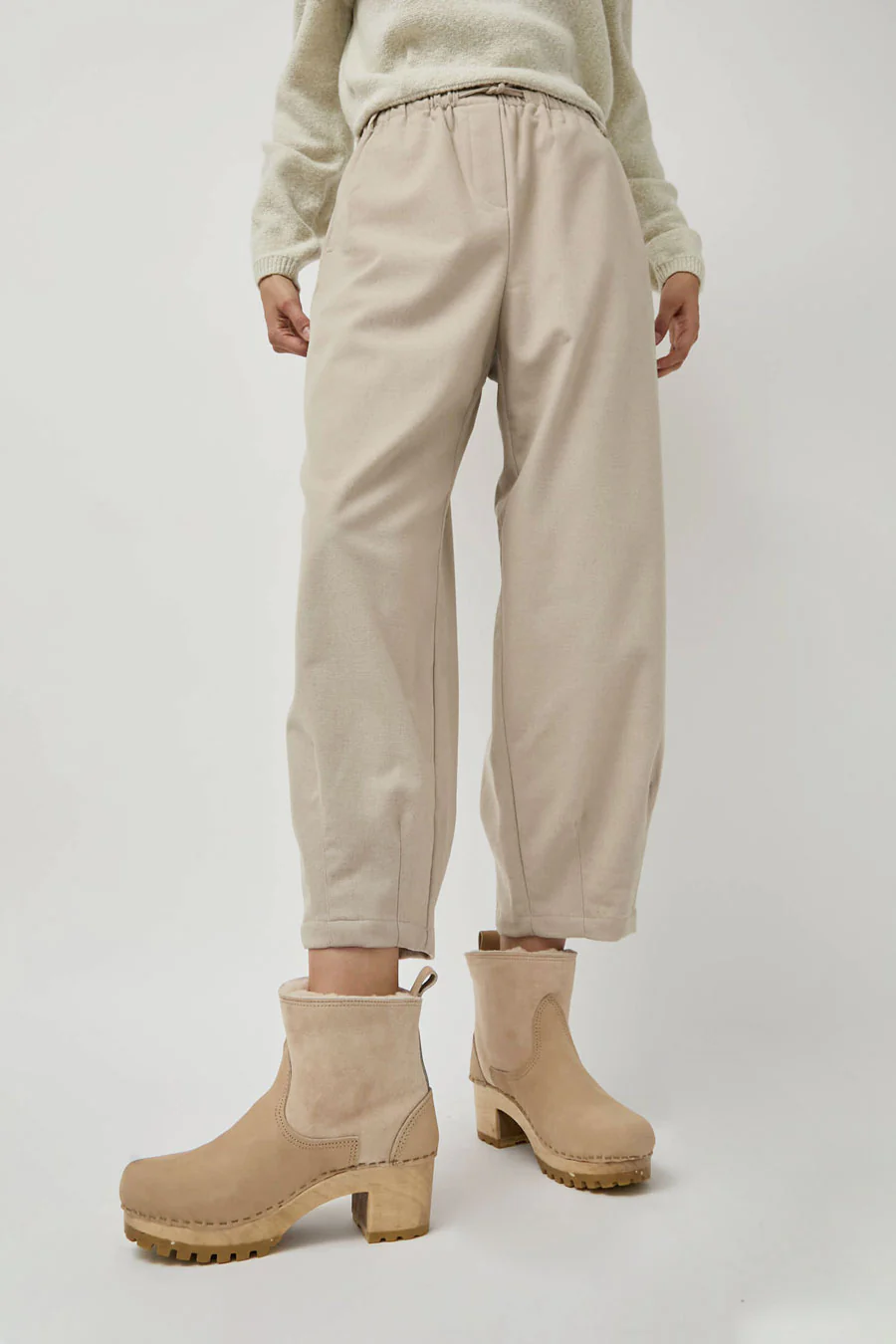No.6 5" Pull on Shearling Clog Boot on Mid Tread in Bone - Image 3