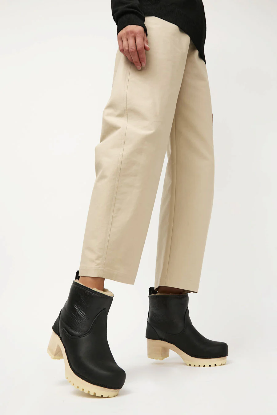 No.6 5" Pull on Shearling Clog Boot on Mid Tread in Ink Aviator on White Base - Image 2