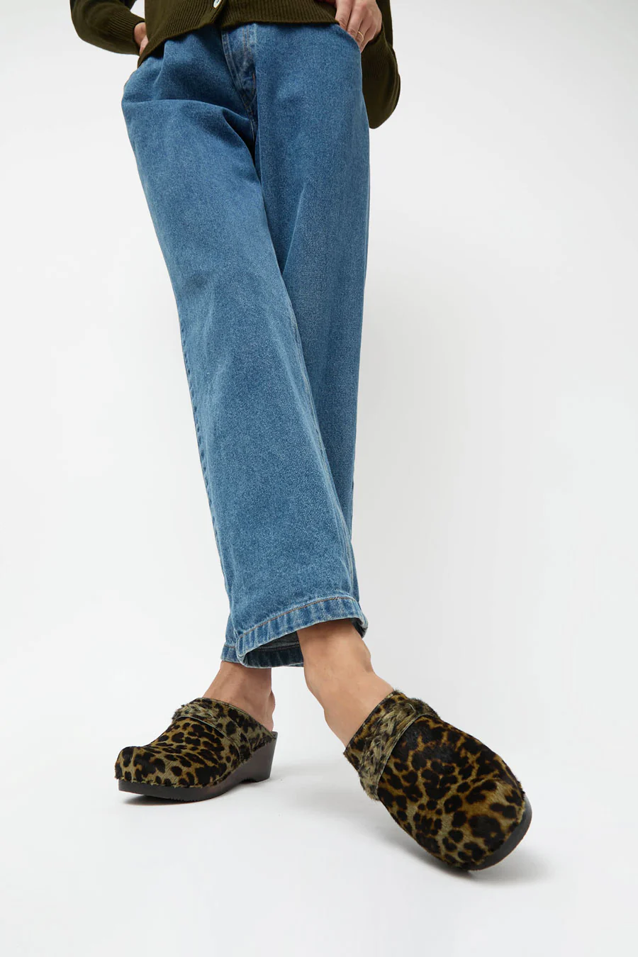 No.6 Bridget Clog on Mid Wedge in Camo Leopard Pony on Cocoa Base - Image 4