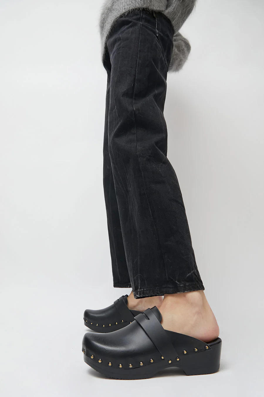 No.6 Charlotte Studded Clog on Low Base in Jet on Black Base - Image 3