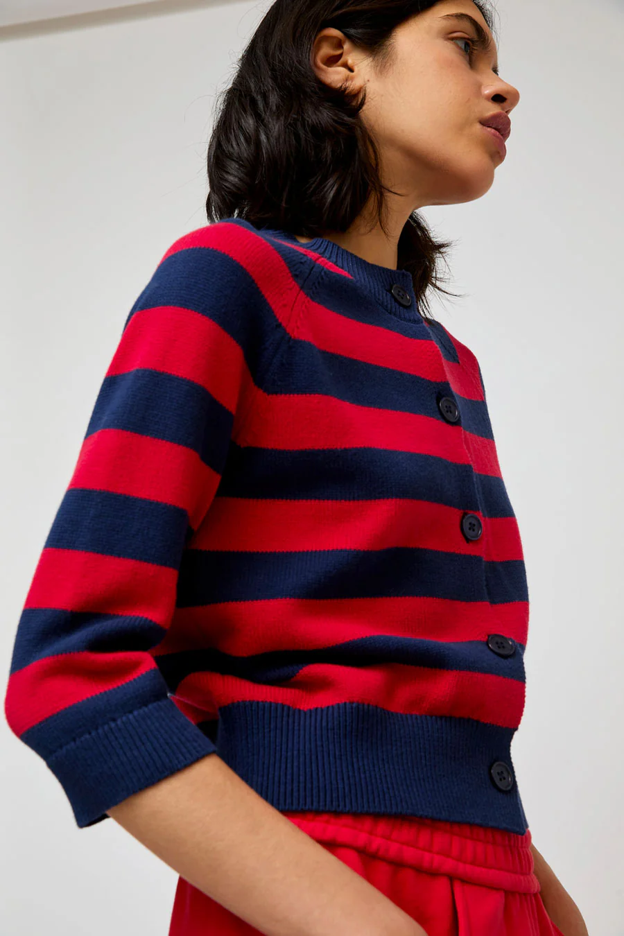 No.6 Colette Cardi in Navy and Red Stripe - Image 3