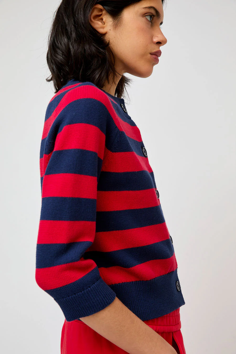 No.6 Colette Cardi in Navy and Red Stripe - Image 5