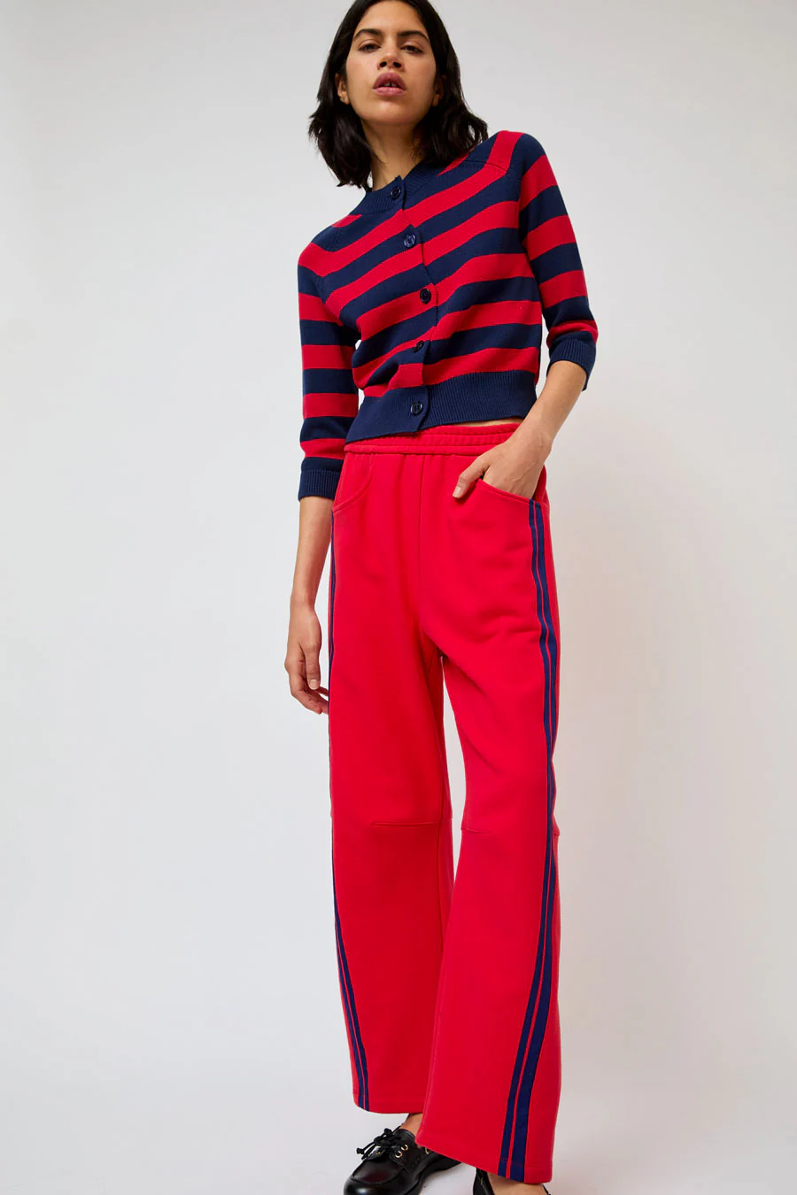 No.6 Colette Cardi in Navy and Red Stripe - Image 6