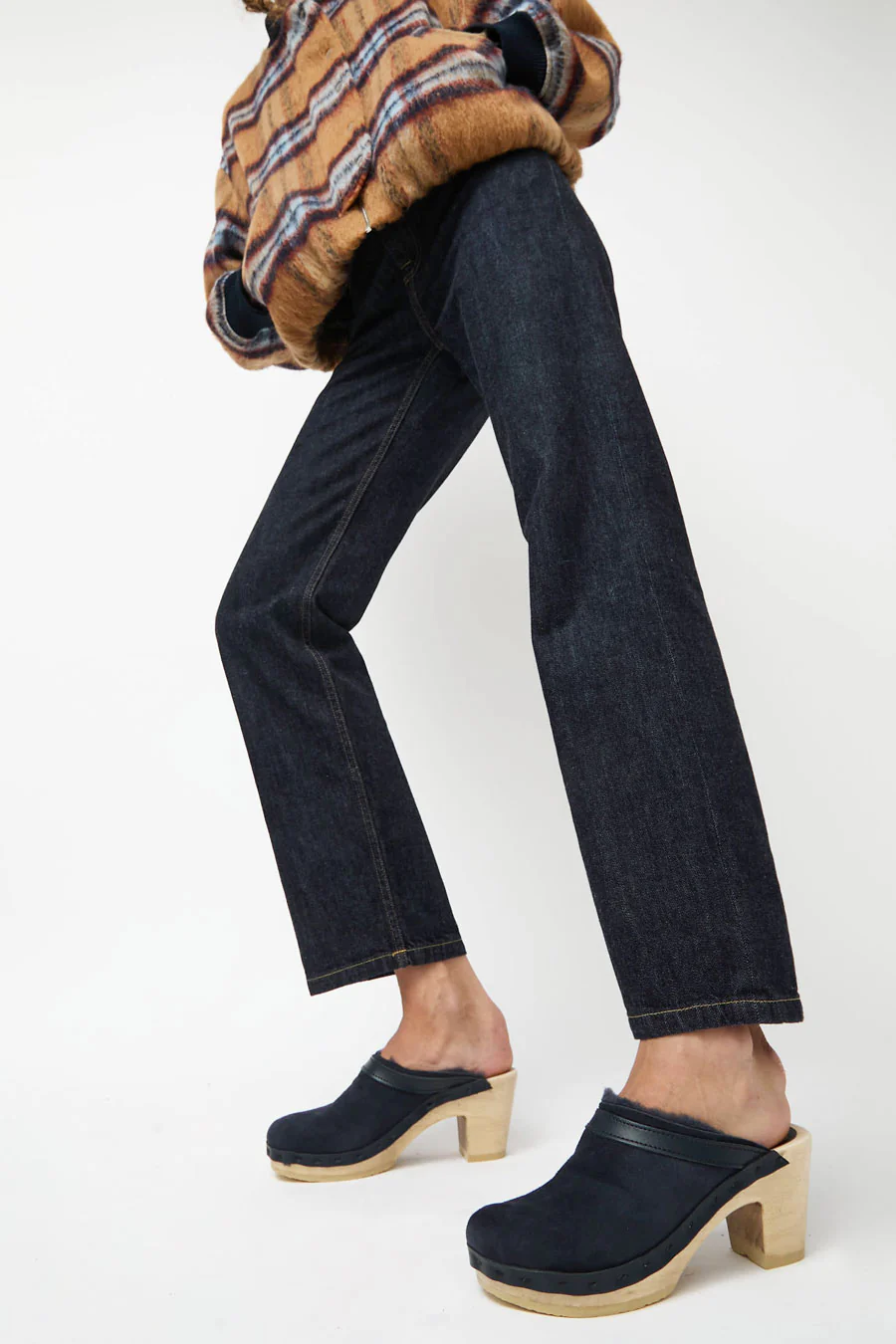 No.6 Dakota Shearling Clog on High Heel in Navy Suede and Night - Image 2