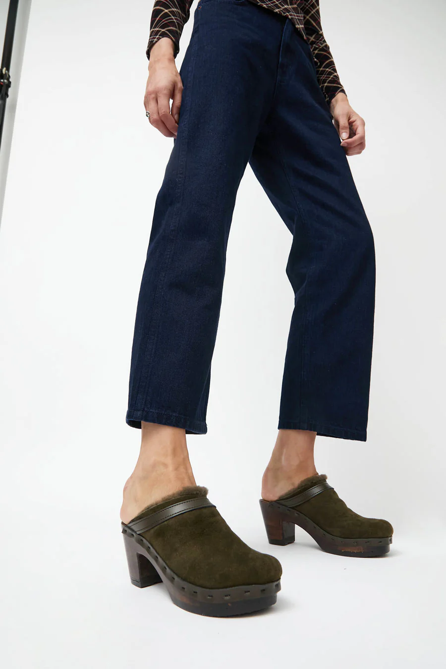 No.6 Dakota Shearling Clog on High Heel in Olive on Cocoa Base - Image 4